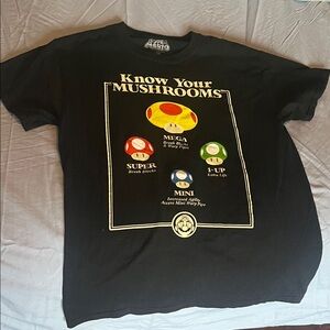 Mushroom Super Mario Black Graphic Chart T-Shirt - size medium